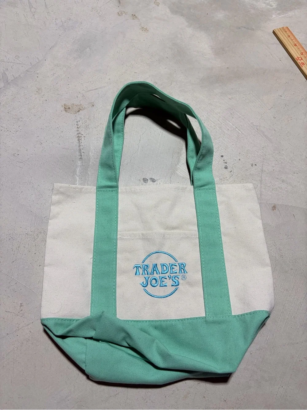 Trader Joe’s mini pastel Mint & White Canvas Tote Bag
